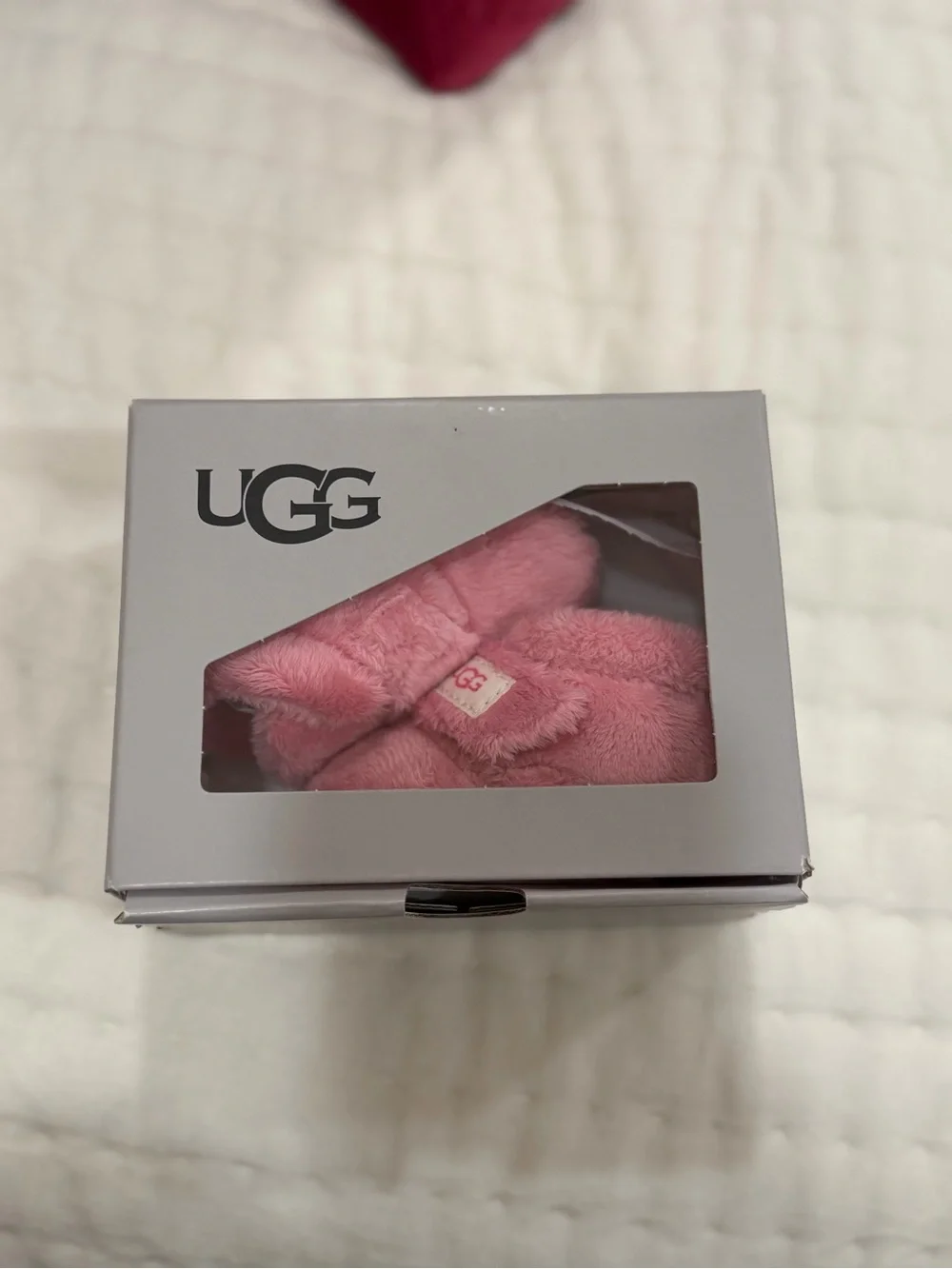 UGG Pink Fuzzy Baby Booties with Hook-and-Loop Strap